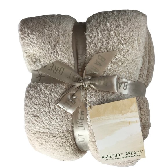 Barefoot Dreams Cozy Blanket with Heathered Stripe Light Tan Beige New NWT - Picture 2 of 9